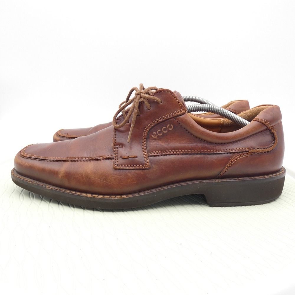 Ecco Helsinki Mens US 12-12.5 Dress Shoes Brown Leather Apron Toe Lace Up Oxford